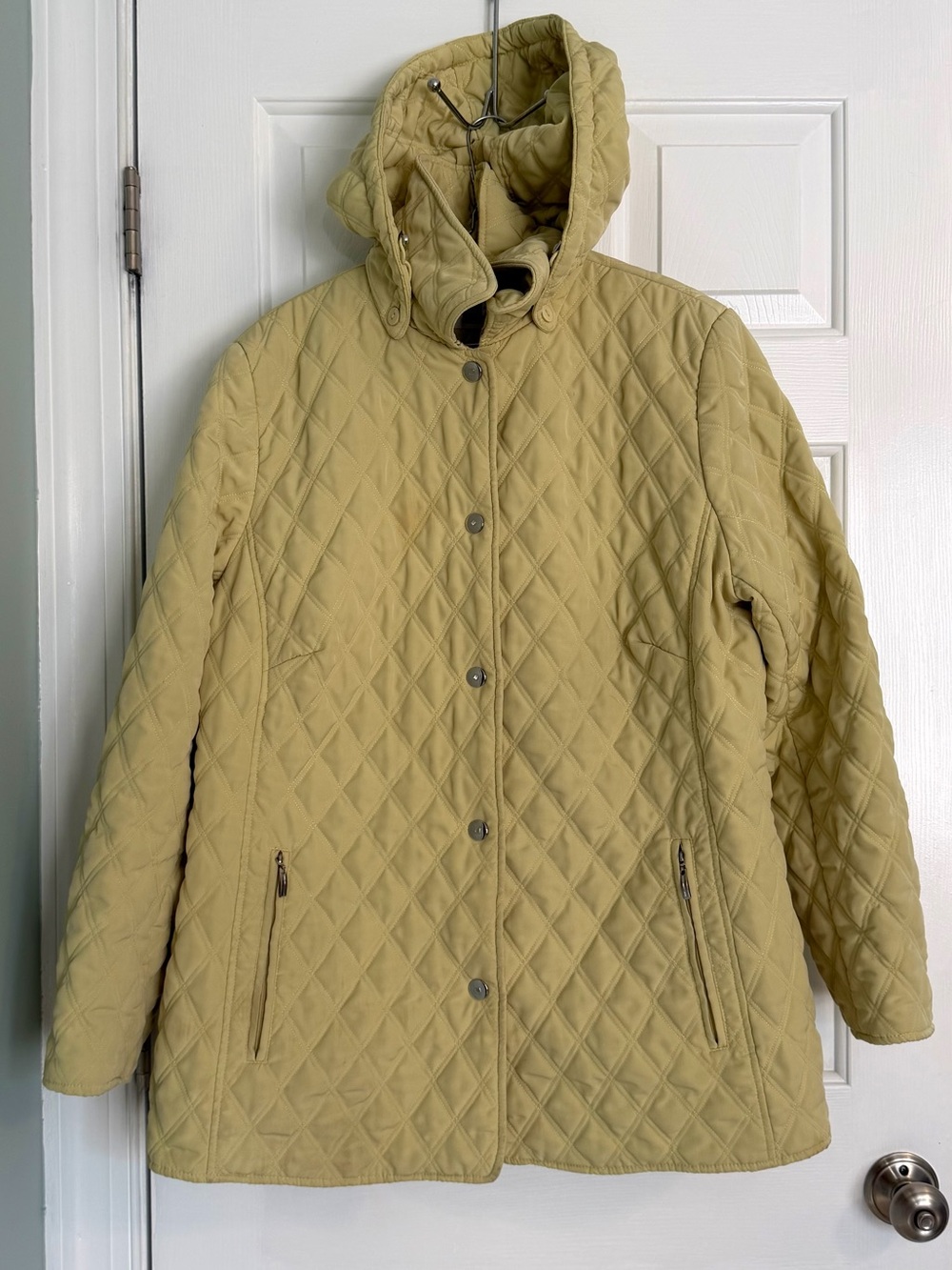 Women's Gallery Hooded Diamond-quilted Snap-front Coat yellow-green XL